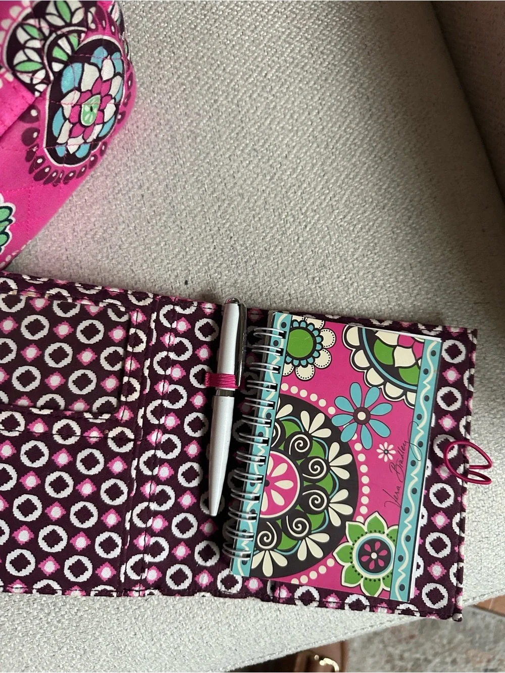 Vera Bradley Pink Quilted Floral Medallion Backpack, Tote & notepad Wallet Set
